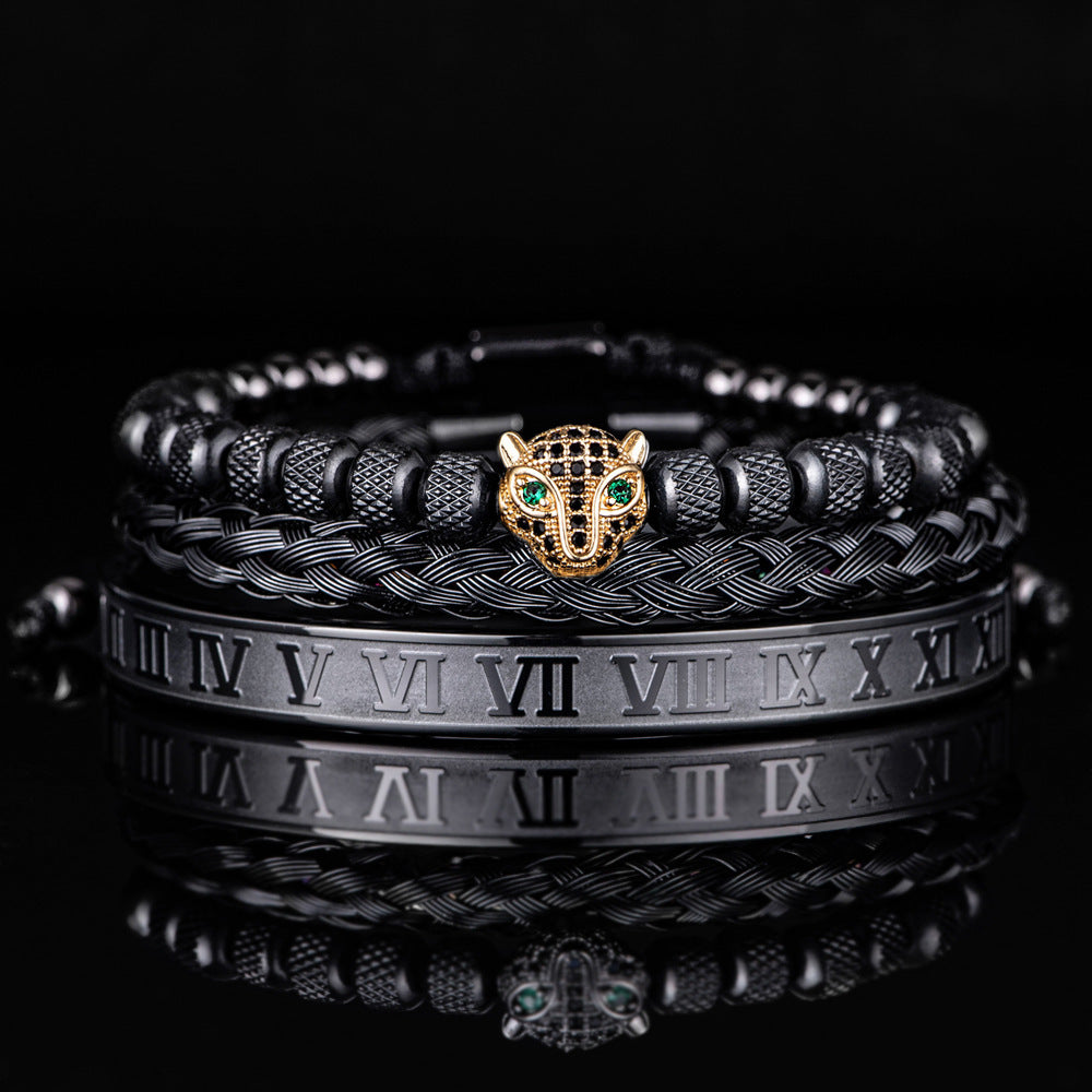 Men's 3-Piece Leopard Bracelet Set Adjustable Fit