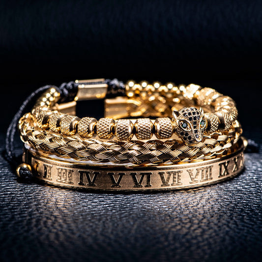 Men's 3-Piece Leopard Bracelet Set Adjustable Fit