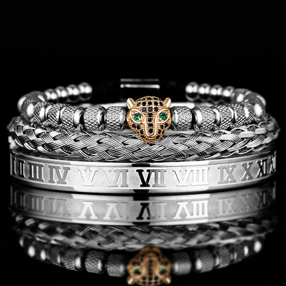 Men's 3-Piece Leopard Bracelet Set Adjustable Fit