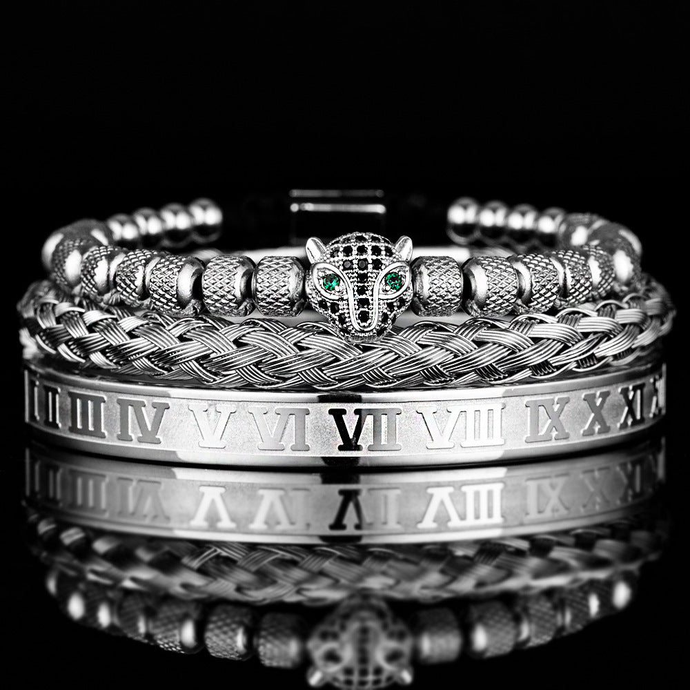 Men's 3-Piece Leopard Bracelet Set Adjustable Fit